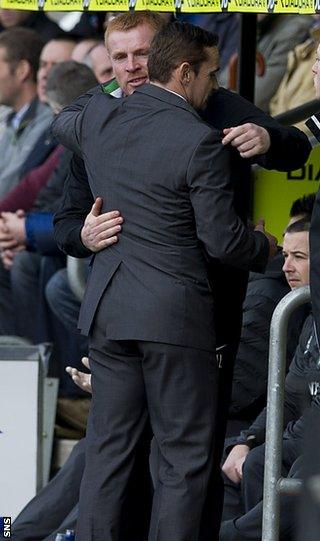 Danny Lennon is consoled by namesake Neil, the Celtic manager