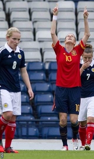 Spain's Adriana Martin celebrates her equaliser at Hampden Park