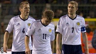 Scotland players at the final whistle following a 2-0 loss in Belgium