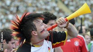 German supporter with a vuvuzela