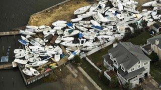 Boats damaged by storm Sandy