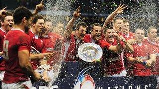 Wales celebrate their win over England