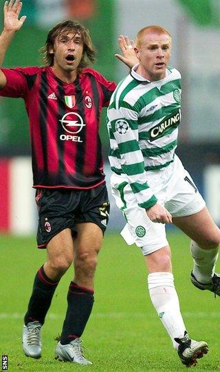 Andrea Pirlo and Neil Lennon in opposition during the Italian's time at AC Milan