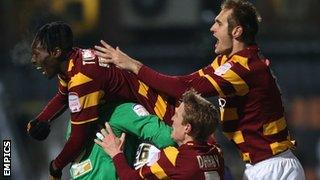 Bradford celebrate victory over Arsenal in the quarter-finals