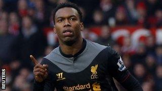 Daniel Sturridge celebrates after scoring at Old Trafford