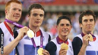 The victorious Great Britain team pursuit quartet