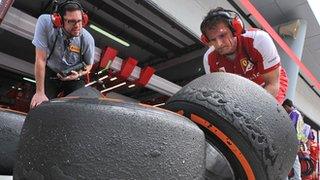 Marked tyres at the Malaysian Grand Prix