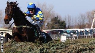 Auroras Encore glides over the new fences at the Grand National