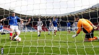 Fraser Aird scores for Rangers against Queen's Park