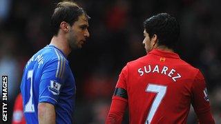 Chelsea's Branislav Ivanovic and Liverpool's Luis Suarez