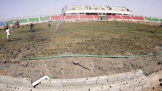 A stadium under construction in Darfur