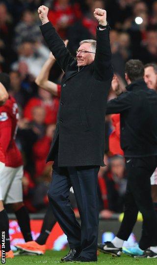 Sir Alex Ferguson celebrates with Manchester United
