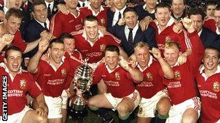 The Lions celebrate their series victory in South Africa in 1997