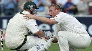 Brett Lee and Andrew Flintoff