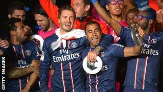 David Beckham celebrating PSG's title win