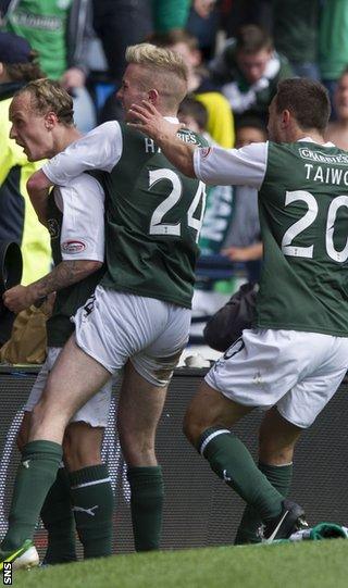 Leigh Griffiths is congratulated following his winner against Falkirk in the semi-final