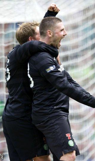 Gary Hooper (right) celebrates at Hampden