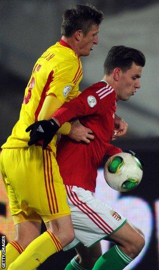 Dorin Goian (left) in action for Romania