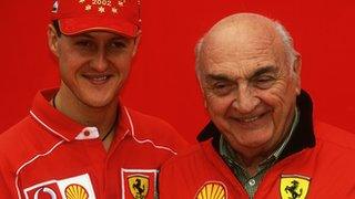 Jose Froilan Gonzalez (right) with Michael Schumacher