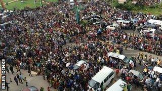 Ethiopia fans watched Sunday's crunch match against South Africa on a big screen in Addis Ababa.