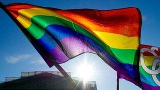 Gay pride flags flying at the US Supreme Court on Washington, DC 27 March 2013