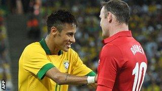 Neymar and Wayne Rooney at last month's friendly between Brazil and England