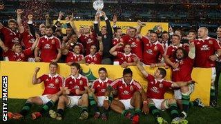 The British & Irish Lions celebrate their series win