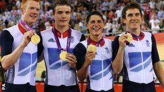 Left to right - Ed Clancy, Steven Burke, Peter Kennaugh and Geraint Thomas