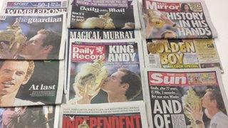 Newspapers reporting Andy Murray's Wimbledon win