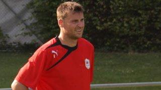 Cardiff City goalkeeper David Marshall during training in Lausanne