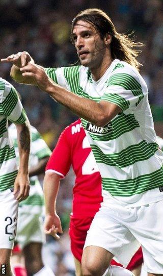 Georgios Samaras celebrates against Cliftonville