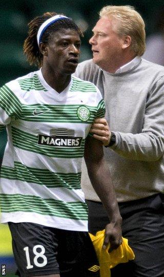 On-loan Celtic striker Mo Bangura and Elfsborg coach Jorgen Lennartsson