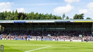 Hearts support in McDiarmid Park's north stand