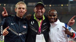 Mo Farah with training partner Galen Rupp (left) and coach Alberto Salazar