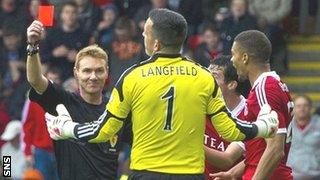 Referee Calum Murray sends off Jamie Langfield