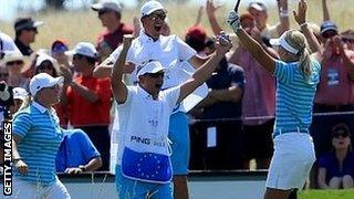 Anna Nordqvist of Sweden celebrates her hole in one