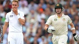 Australia batsman Steve Smith (right) had the better of Stuart Broad