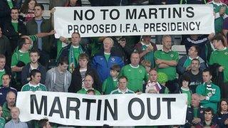 Supporters at the match between Northern Ireland and Russia at Windsor Park on 14 August