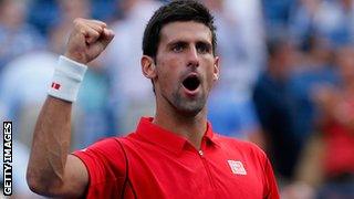 Novak Djokovic celebrates beating Marcel Granollers