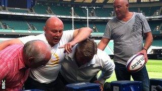 Former England players Jeff Probyn (left), Brian Moore, Jason Leonard and Dewi Morris at the session at Twickenham