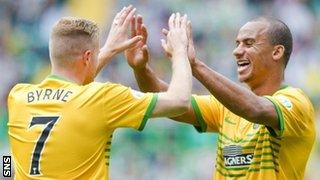 Nicky Byrne and Gabriel Agbonlahor celebrate