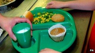 Child receiving a school lunch