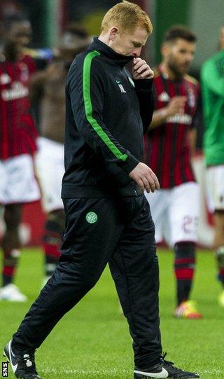 Neil Lennon looks pensive after defeat at the San Siro