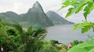 St Lucia's famous Pitons, two huge volcanic peaks