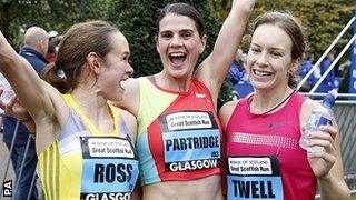 Women's winner Susan Partridge with runner-up Freya Ross and fourth place Steph Twell