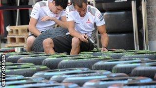 McLaren inspecting tyres at the Korea GP