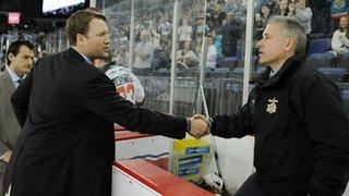 Sheffield Steelers boss Doug Christiansen congratulates Giants coach Paul Adey on his side's 4-2 win