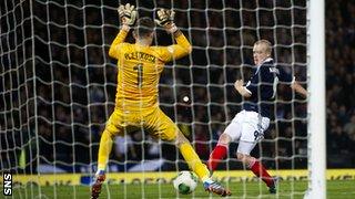 Steven Naismith scores for Scotland against Croatia