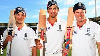 Jonathan Trott, Alastair Cook and Andrew Strauss