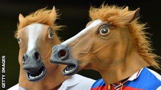 England fans in horse masks at the Gabba